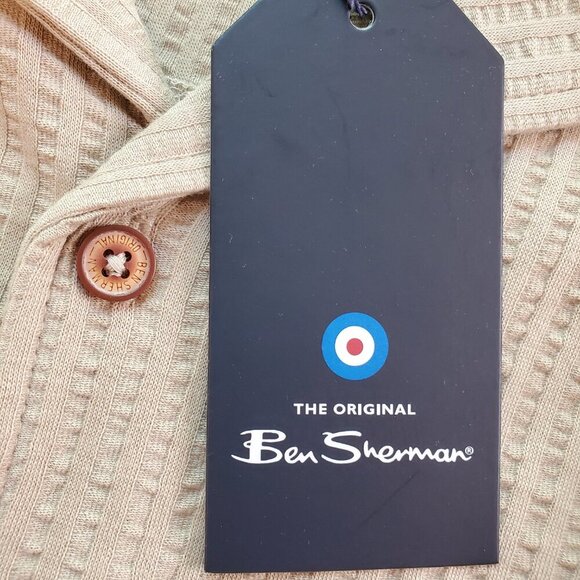 NWT BEN SHERMAN SZ L Seersucker 100% Cotton Knit Short Sleeve Button Down Shirt - Picture 7 of 11